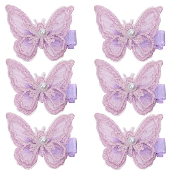 Penta Angel Mini Butterfly Hair Clips 6Pcs Lace Embroidery Pearl Butterfly Hair Bow Pin Barrette Wedding Hair Accessories for Women Girls Halloween Party Decor (6, Purple)