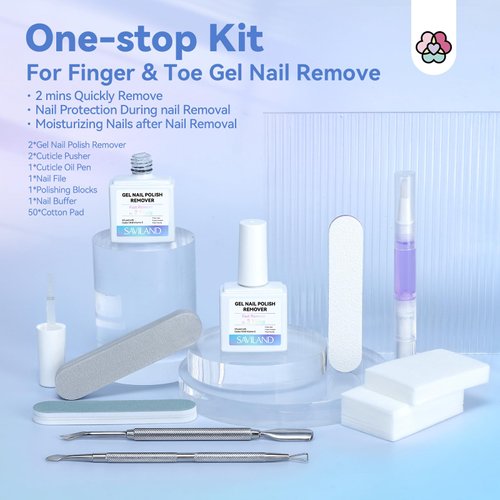 SAVILAND 2 Minutes Quick & Easy Gel Nail Polish Remover Kit: 2 PCS Soak-off Gel Polish Remover Rich in Castor Oil & Vitamin E, with Cuticle Oil Pen Nail Tools for Gel Nails Remove Home Salon Use