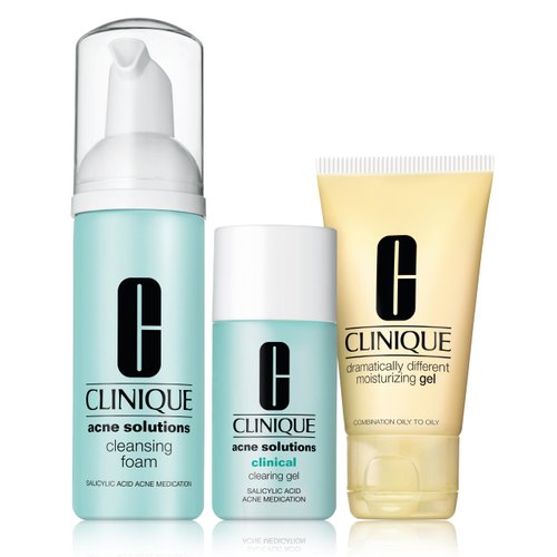 Clinique Acne Solutions™ Fix It Kit Set For Acne Prone Skin | Acne Solutions Cleansing Foam, Clinical Clearing Gel + Dramatically Different Moisturizing Gel