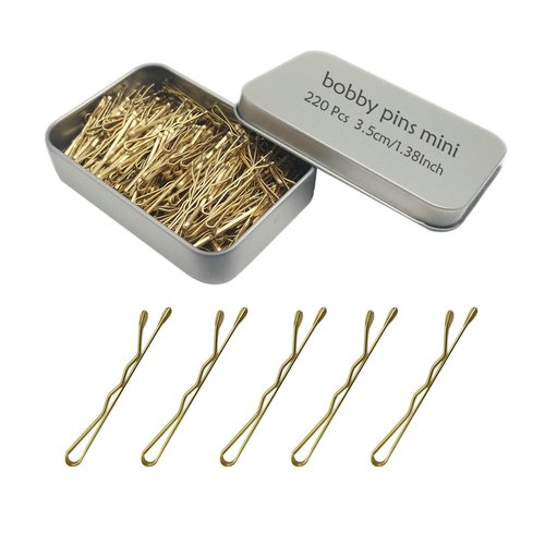 220 Count Mini Wavy 1.38 Inch Blonde Bobby Pins, YINGFENG Small Gold Hair Clips with Storage Box ...