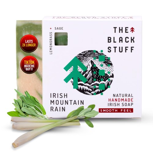 The Black Stuff All Natural Bar Soap for Men Handmade Cold Process Soaps with Organic Ingredients and Essential Oils - Mens Soap for Daily Use, Irish Mountain Rain Body Soap