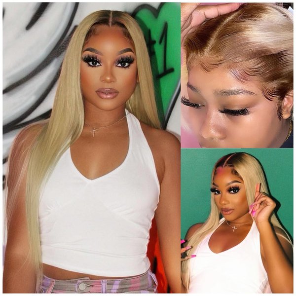 Oseti Ombre Brown Straight Lace Front Wigs Pre Plucked 13x4x1 HD Transparent Frontal Wig for Black Women Brown Synthetic Straight Wig Dark Brown T-Part HD Lace Front Wigs