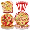 96Pcs Pizza Party Supplies 350GSM Pizza Party Plates and Napkins Tableware Sets Pizza Birthday Party Decorations Favors for Pizza Night Theme Kids Baby Shower Carnival Italy Party Decor Serves 24