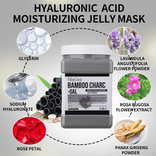 Nielies Jelly Mask, Facial Skin Care- Black Peel-Off Jelly Mask Set, Jelly Mask For Facials, Face Mask For Instant Hydration, Vegan Peel Off Face Mask, For Anti-Aging, Pore Cleaning (Bamboo 1)