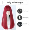 7JHH WIGS Red Wigs with Bangs Burgundy red Synthetic Long Straight Wig for Women Party and Cosplay Bright Red Wig Coloful(23" Red Wine)