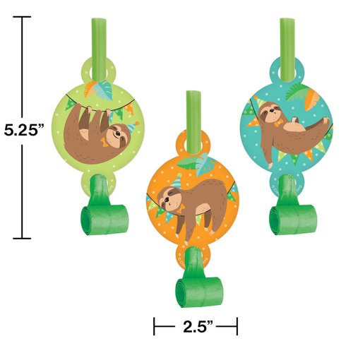 Creative Converting Sloth Party Party Blowers, 8 ct, Multicolor, 2.55" x 5.25"