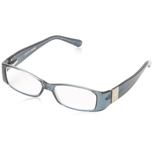 Foster Grant Women's Posh Rectangular Reading Glasses, Blue/Transparent, 52 mm, 2.75