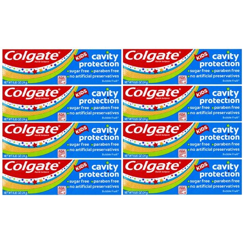 Colgate Kids Cavity Protection Fluoride Toothpaste, Bubble Fruit Flavor, Travel Size 0.85 oz (24g) - Pack of 8