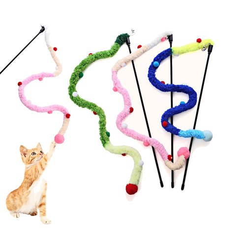 IUHKBH Cat Toys, Plush Srtip Cat Wands Interactive Cat Toys Colorful Cat Teaser Wands Interactive Cat Toys for All Breed Sizes