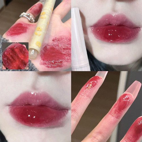KWOLYKIM 2 Colors Jelly Lipsticks, Glass Water Hydrating Heart Shaped Lipsticks Moisturizing Tinted Lip Balm Lip Gloss Long Lasting Lip Pen Beauty Makeup Plumping Gloss Lip Glaze Gift for Women Girls