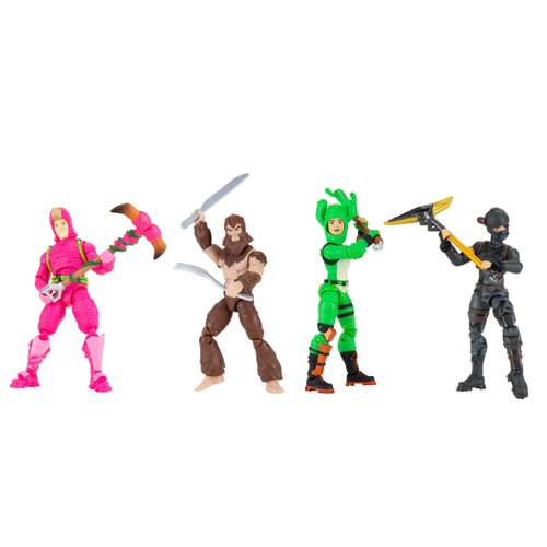 FORTNITE Alchemist Squad Mode, 4 Figure Pack - 4 Inch King Flamingo, Prickly Patroller, Bigfoot, Elite Agent Collectible Action Figures, Plus 5 Harvesting Tools, 4 Weapons, 4 Building Materials