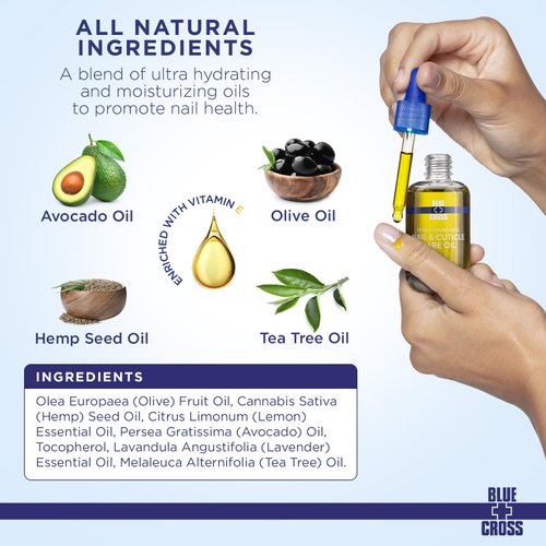 Blue Cross Professional Nail Care, All Natural Mineral Oil Free, Ultra-Nourishing, Hydrating, Moisturizing Nail & Cuticle Oil, Lemongrass + Lavender Scented Essential Oils, Made in USA, 0.5 fl oz/15mL