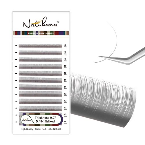 NATUHANA Colored Eyelash Extensions 0.07mm D Curl 8-14mm Mixed Tray Color Lash Supplies Individual Classic Colorful Lash Extensions Dark Brown Volume Lash Extensions (Grey;0.07 D, 8-14 MIX)