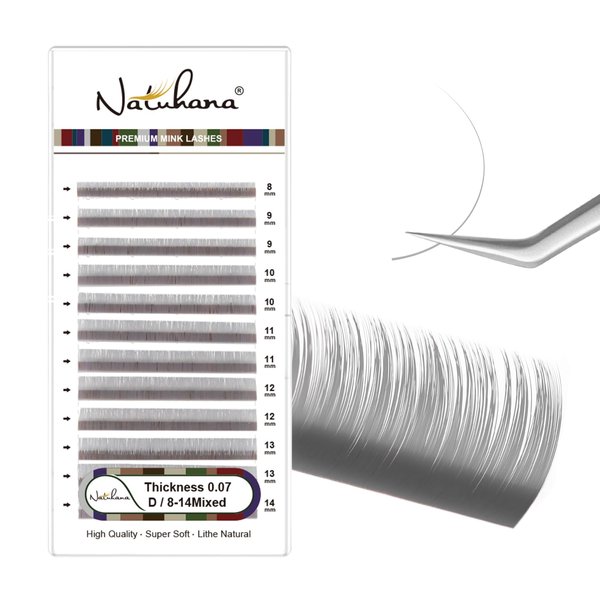 NATUHANA Colored Eyelash Extensions 0.07mm D Curl 8-14mm Mixed Tray Color Lash Supplies Individual Classic Colorful Lash Extensions Dark Brown Volume Lash Extensions (Grey;0.07 D, 8-14 MIX)
