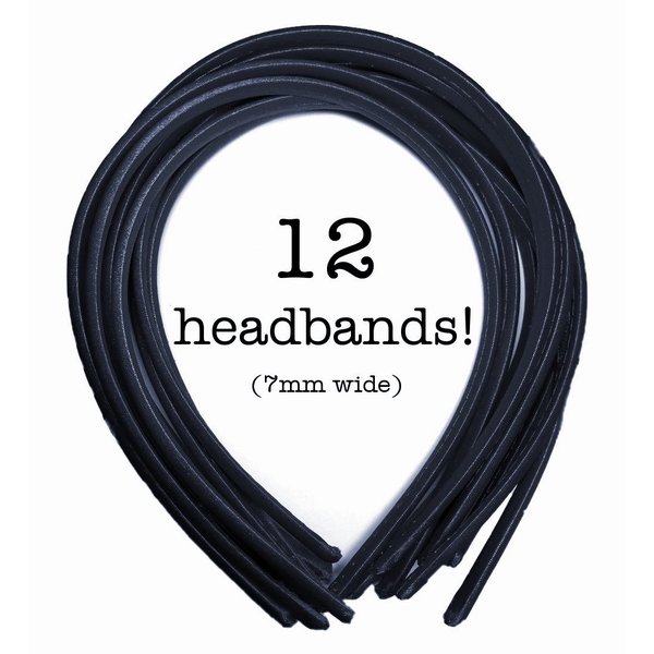 Threddies 12 Skinny Satin Headbands - 7mm wide, solid color pack in Dark Gray
