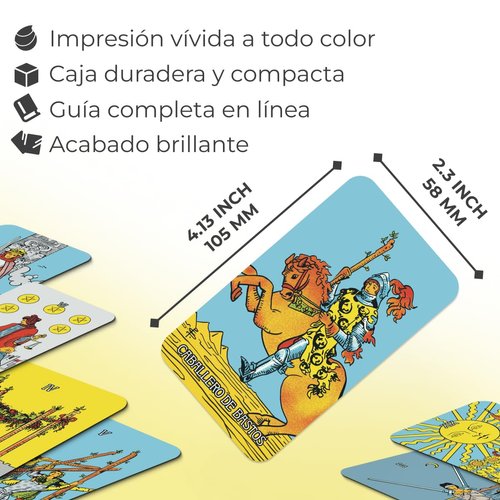 OMNITO Original Tarot Cards in Spanish | 78 Card Deck | Pocket-Sized (4.13" x 2.3") Spanish Deck | Fortune Telling Cards | Classic Meanings with Online Guide for Beginners