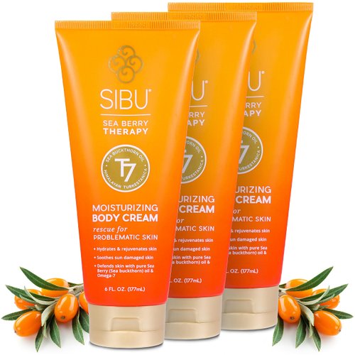 sibu Moisturizing Body Cream, Lotion Made From Premium Himlayan Sea Buckthorn (6oz, 3-pack) – Lightweight & Hydrating Moisturizer That Protects & Repairs Skin