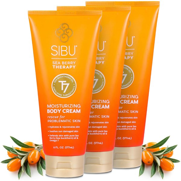 sibu Moisturizing Body Cream, Lotion Made From Premium Himlayan Sea Buckthorn (6oz, 3-pack) – Lightweight & Hydrating Moisturizer That Protects & Repairs Skin