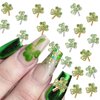 20Pcs St.Patrick's Day Nail Charms Nail Decals Alloy Silver Nail Charms Nail Jewelry 3D Green Shamrock Nail Gems Rhinestones Metal Lucky Charms Designs for Women Girls Acrylic Manicure Decorations