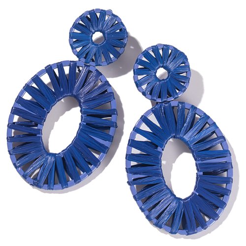 Statement Raffia Earrings Boho Drop Dangle Earrings for Women Handmade Fashion Earring Bohemian Gift Jewelry(Royal Blue)