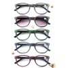 MODFANS Reading Glasses Women/Men Wood Look Round Frame Includes Sun Readers glasses for outdoors 5-Pack Comfort Flexible?Spring Hinge Lightweight with soft case 3.5