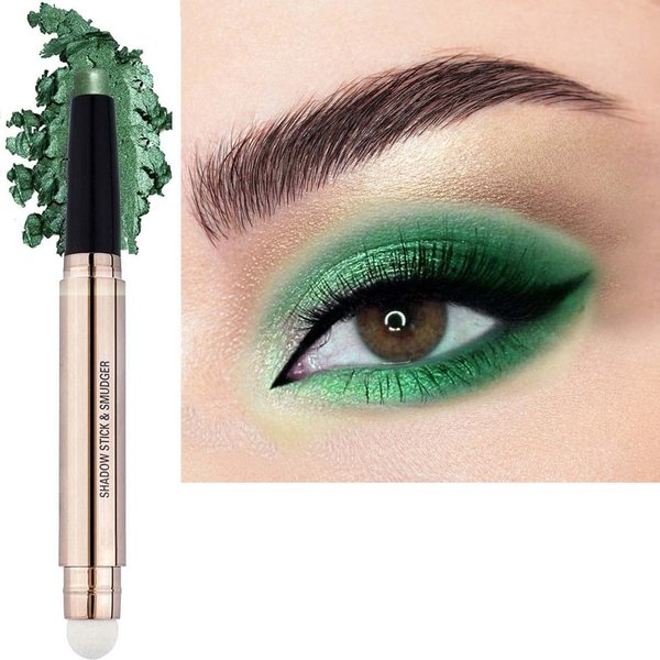 Eyeshadow Pen and Sponge Makeup Brush Smooth Cream Shimmer Shadow Pencil Long Lasting Waterproof Eye Shadow Highlighter Stick Makeup Hypoallergenic Eye Liner Multi-Dimensional eyes Look (Neon green)