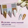 MIZHSE Pearl Chrome Nail Powder for Nails Iridescent Mermaid Glitter Powder, Holographic Solid Pigment Aurora Gold Silver Mirror Powder Nail Art(6 in 1)