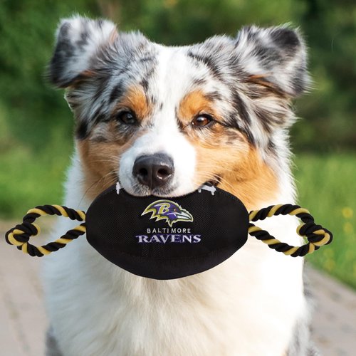 Pets First NFL Baltimore Ravens Football Dog Toy, Tough Quality Nylon Materials, Strong Pull Ropes, Inner Squeaker, NFL Team Color