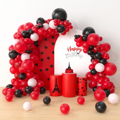 HYOWCHI Ladybug Party Supplies - 151 Pcs Red Black Polka Dot Balloon Arch, Baby Shower, Girls, Female, Women's Products or Baby Products
