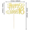 1 PCS Happy Sweet 16 Cake Topper Glitter 16th Birthday Cake Pick Cheers to 16 Years Cake Decoration for Happy 16th Birthday Anniversary Party Decorations Supplies Gold