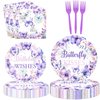 80 Pcs Butterfly Kisses Birthday Wishes Party Decor Spring Butterfly Paper Plates Napkins Forks Dinnerware for Butterfly Girls Baby Shower 1st 2nd 3rd 4th Bday Party Supplies Decorations