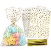 COQOFA 100 Pcs Star Printed 5"X 7" Gift Wrap Cello Cellophane Treat Bags Party Favor bags Clear Candy Cookie Bags Plastic Poly Goodie Storage Bags with Twist Ties for Bakery,Birthday, Wedding ,Party Decorations (Gold)