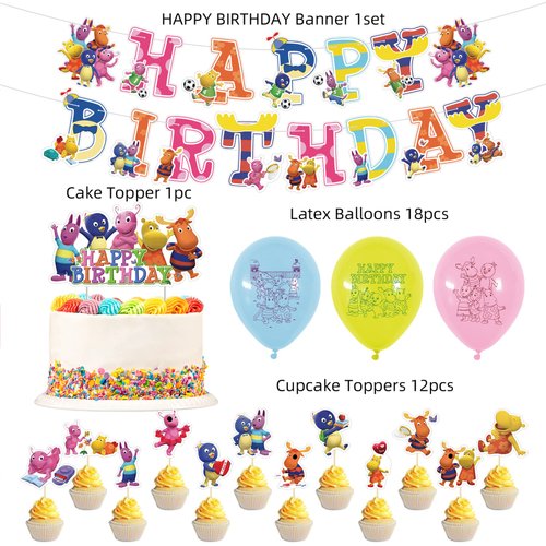 The Backyardigans Birthday Party Decoration The Backyardigans Party Supplies Include HAPPY BIRTHDAY Banner Balloons Cake Topper Cupcake Toppers Cartoon Party Decoration