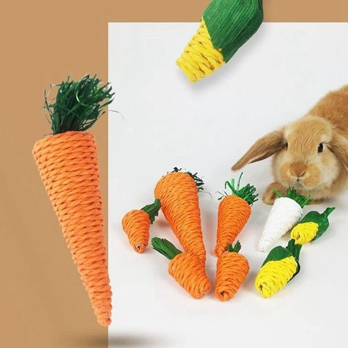 Orange Hamster Chew Toys Rabbit Bite Grind Teeth Toys Corn Carrot Woven Balls Small Animal Chew Toys for Rabbit, Bunny, Guinea Pig,Small Animals