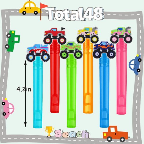 48Pcs Monster Truck Mini Bubble Wands for Kids Cars Party Favors 6 Cute Designs Cartoon Birthday Party Supplies Christmas Party Favors Toys Goodie Bag Stuffers.