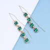 Allereyae Vintage Crystal Emerald Threader Earrings Emerald Square Stud Earrings Long Chain Tassel Dangle Earrings Gold Bar Pull Through Earrings Jewelry for Women