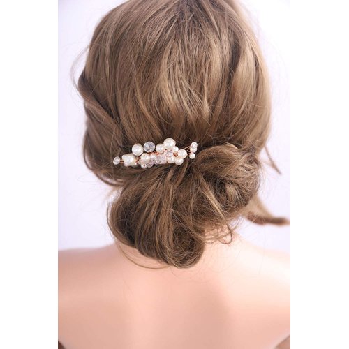 Denifery ONE CLIP Bridal Hair Comb Pearl Wedding Hair Comb in Gold Rose Gold Silver Bridal Headpiece Pearl Hair Comb Wedding Hair Accessory Rhinestone Hair Comb (Gold)