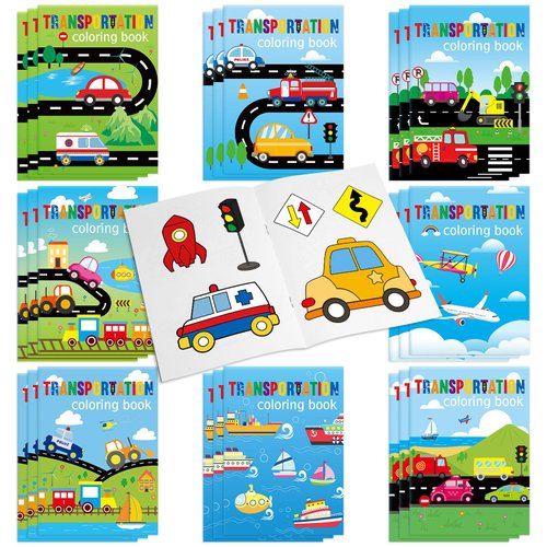 Kosiz 24 Pieces Transportation Coloring Books Traffic Theme DIY Art Drawing Book Party Favors Air...