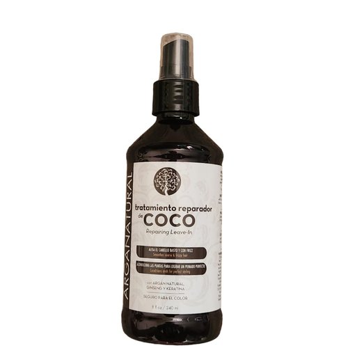 Arganatural De Coco Repairing Leave-in Conditioner | Crafted wtih Ginseng and Keratin for growth, elasticity and strenght | 8 fl oz