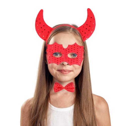 Skeleteen Devil Costume Accessory Set - Demon Costume Accessories Kit Includes Headband Horns, Mask and Bowtie