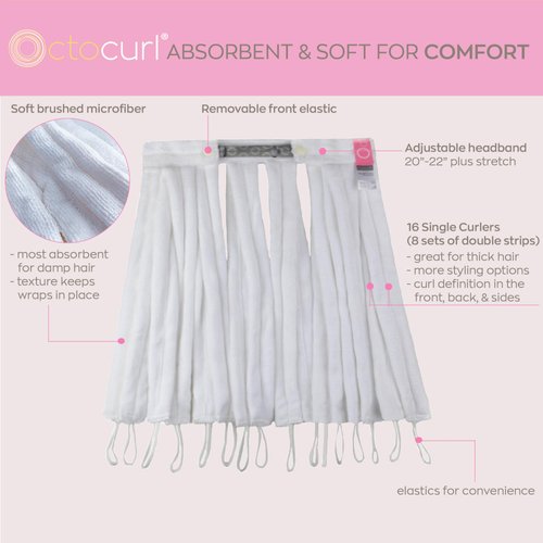 Octocurl Heatless Curls Headband - Hair Curlers to Sleep In - Heatless Curlers for Long Hair (Microfiber - White)
