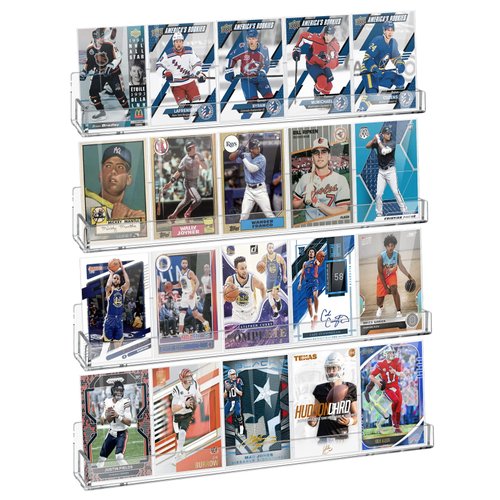 Sports Card Display Shelf for Wall, Hold 16 Graded Cards or 20 Sleeved Trading Cards- 4 PCS Acrylic Shelves for PSA SGC BGS Graded Trading Card