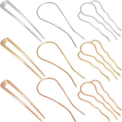 Chanaco French Hair Pins for Women Gold Silver Updo Hair Accessories U Shaped Hair Pins for Buns Twist Hairpin for Styling Metal Hair Fork with Combs for Girls Non Slip Hair Sticks for Thick Fine Hair