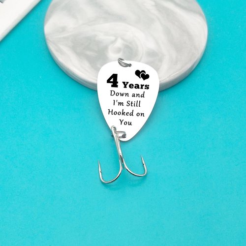 4th Anniversary Fishing Lure Gifts for Him 4 Years Down and I'm Still Hooked On You 4 Year Anniversary Present for Boyfriend Husband Fiance Christmas Birthday Valentines Gift for Men