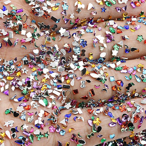 ZASKHLD Rhinestones Nail Art Charms Colorful Crystal Flatback Nail Gems 3D Mini Heart Star Nail Diamonds Kawaii Nail Crystals Mini Bling Random Nail Rhinestones for Crafts Acrylic Nail Supplies 500Pcs