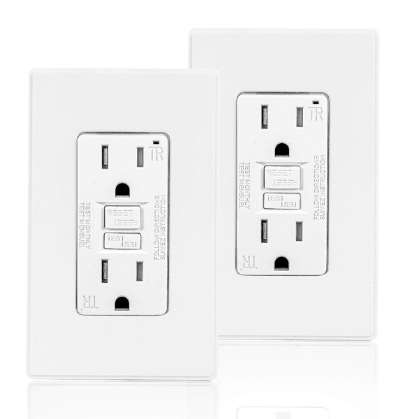 Coby 15 Amp GFCI Outlet, 5-15R Narrow Design GFI Dual Receptacle, TR Tamper Resistant with LED Indicator, with Wall Plate, UL Listed (Pack of 2)