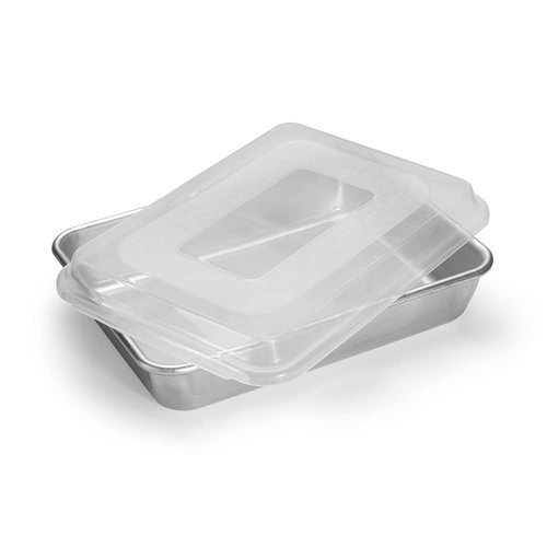 Nordic Ware Natural Aluminum Commercial Cake Pan with Lid, Rectangle Pan with Lid Silver, 9 x 13