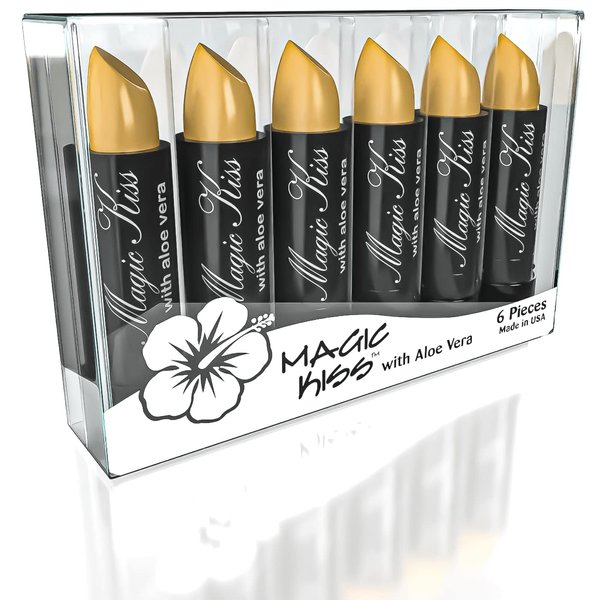 Magic Kiss Lipstick Set Aloe Vera Color Changing 6 Pack MADE IN USA (Gold)