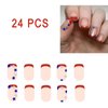 24Pcs 4th of July Press on Nails Short Square Fake Nails Independence Day Stick on Nails Red Glitter French Glue on Nails Glitter Star American Flag Design False Nails for Women DIY Acrylic Decoration