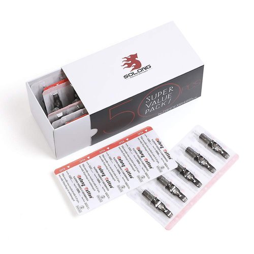 Solong Tattoo Cartridge Needles (50PCS Mixed RL RS M1) 10 Sizes, Tatttoo Needles #12 0.35mm Standard Disposable Tattoo Cartridges with Membrane Assorted Size Round Liner/Round Magnum EN07-50KIT-B
